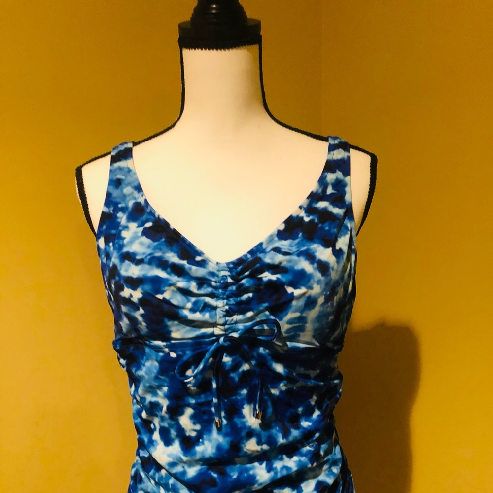 Blue & White one piece bathing suit Large